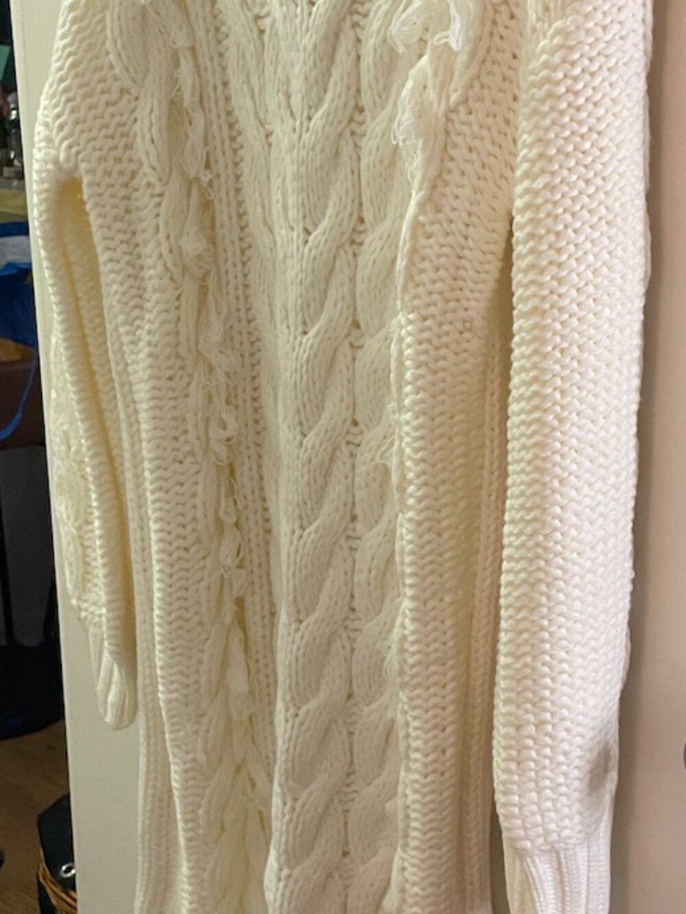 NWT FARM Rio White Cable Knit Fringe Long Sleeve Sweaterdress Pullover Size L - Picture 10 of 15